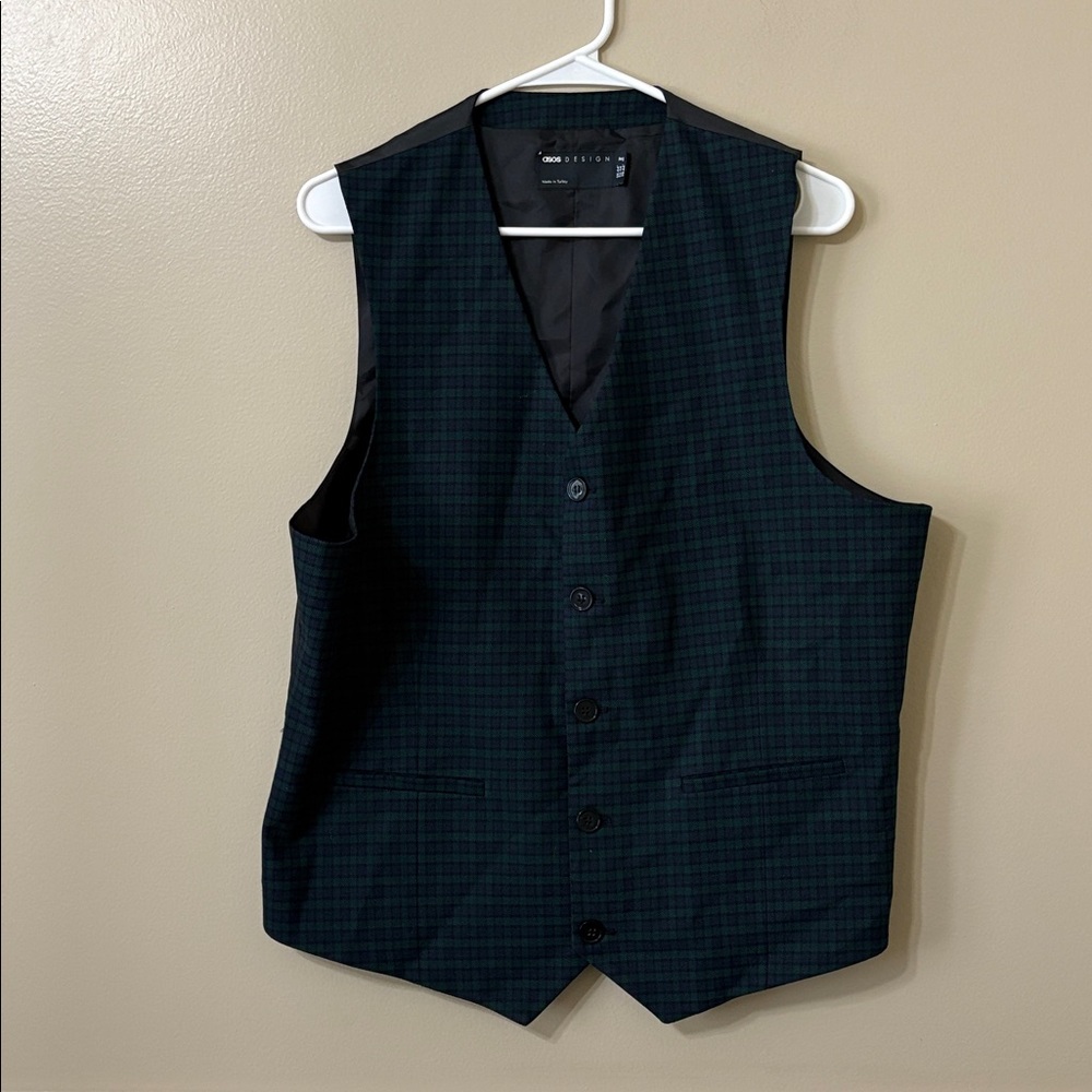 ASOS Design Skinny Suit Vest Purple & Green Tartan Plaid